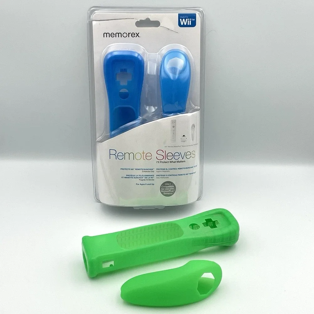 Memorex (2) Nintendo Wii Remote Sleeves Blue New Sealed + Green Used MotionPlus